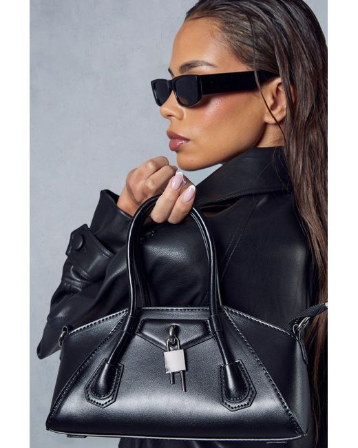 MissPap Gray Leather Look Padlock Grab Bag