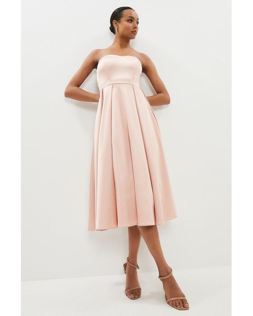 Coast Pink Structured Satin Fit ​and Flare Cami Dress