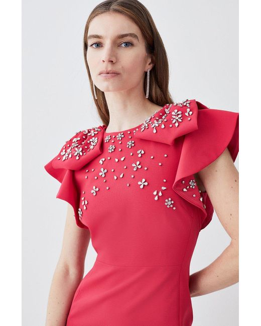 Karen Millen Red Petite Embellished Stretch Woven Midi Dress