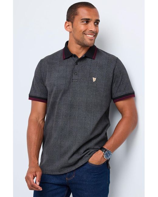 Cotton Traders Gray Guinnesstm Short Sleeve Check Print Polo Shirt for men