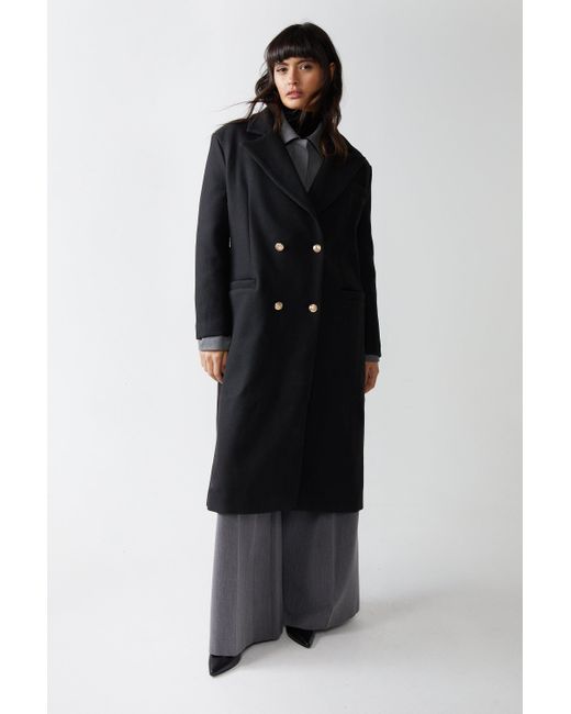 Warehouse Black Wool Look Double Breasted Coat