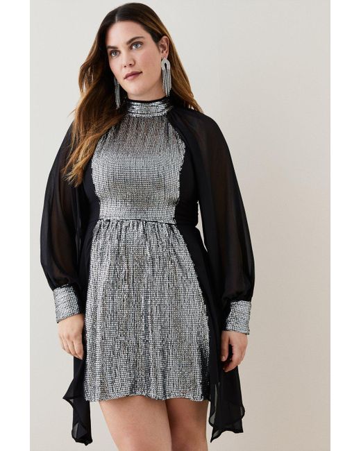 Karen Millen Gray Plus Size Sequin Georgette Woven Mini Dress