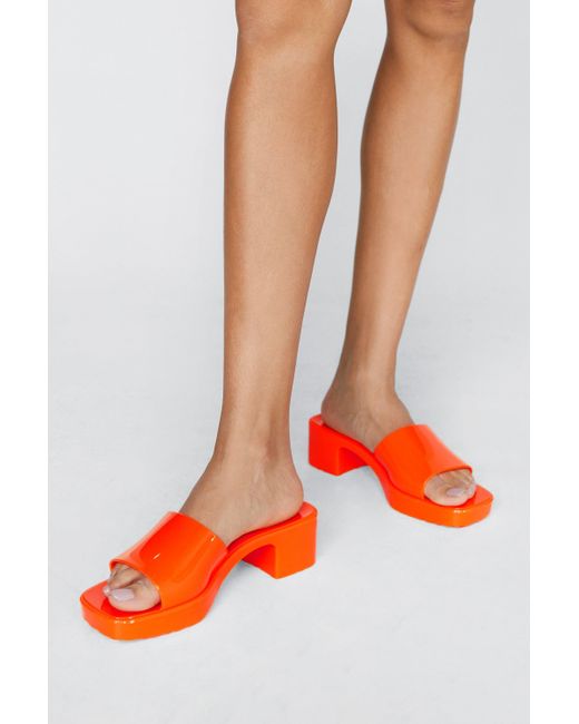 Nasty Gal Orange Heeled Jelly Chunky Strap Sandals