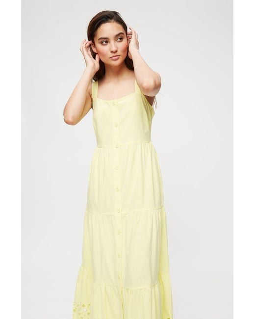 Dorothy Perkins Yellow Petite Lemon Cutwork Hem Tiered Midaxi Dress
