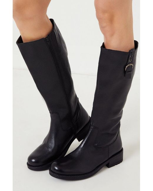 Wallis Black Leather Winnie Buckle Detail Knee High Boots