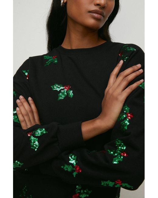Oasis Black Sequin Holly Sweatshirt
