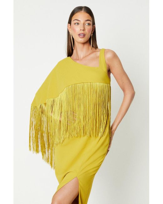 Coast Yellow One Shoulder Dress With Fringing
