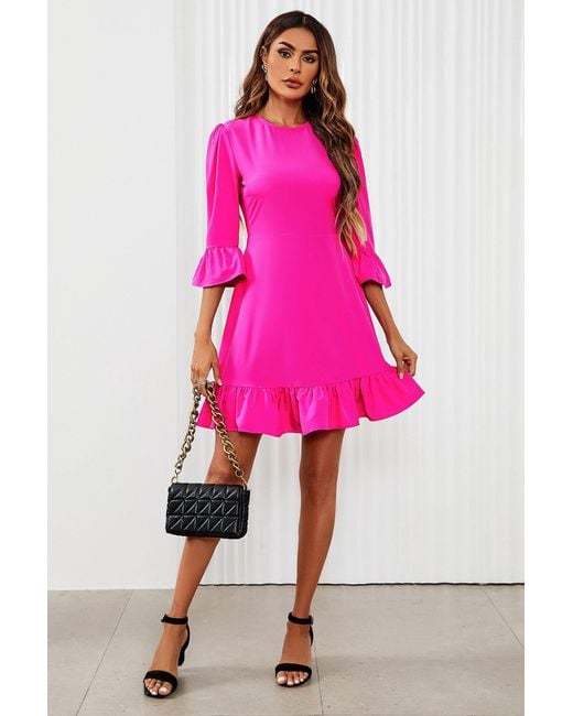 FS Collection Frill Mini Dress In Fuchsia Pink