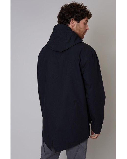 Threadbare Blue 'sheen' Longline Hooded Utility Detail Jacket for men