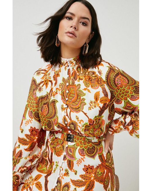 Karen Millen Multicolor Plus Size Batik Border Floral Woven Maxi Dress