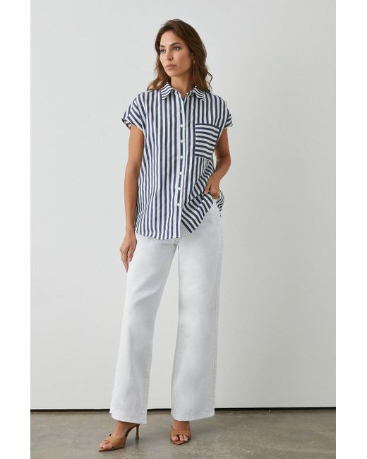 PRINCIPLES White Navy Stripe Oversized Sleeveless Shirt