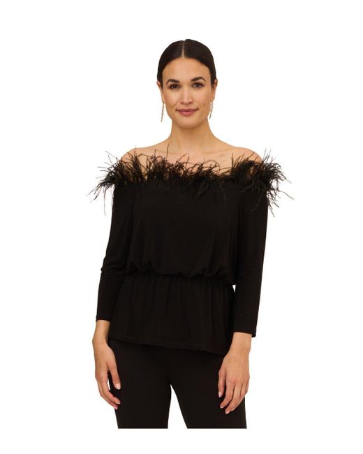 Adrianna Papell Black Feather Jersey Top