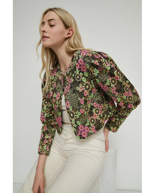 Warehouse Multicolor Cropped Floral Button Through Jacket