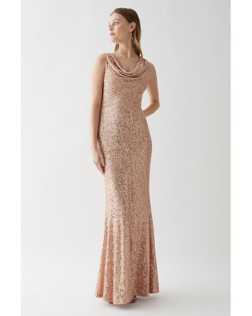 Coast Natural Drape Cowl Neck Sequin Bridesmaid Maxi Dress