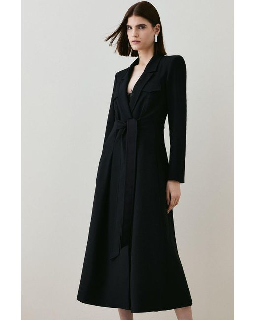 Karen Millen Black Compact Stretch Longline Evening Coat