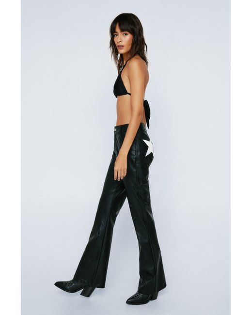 Nasty Gal Blue Faux Leather Star Bum Flare Pants