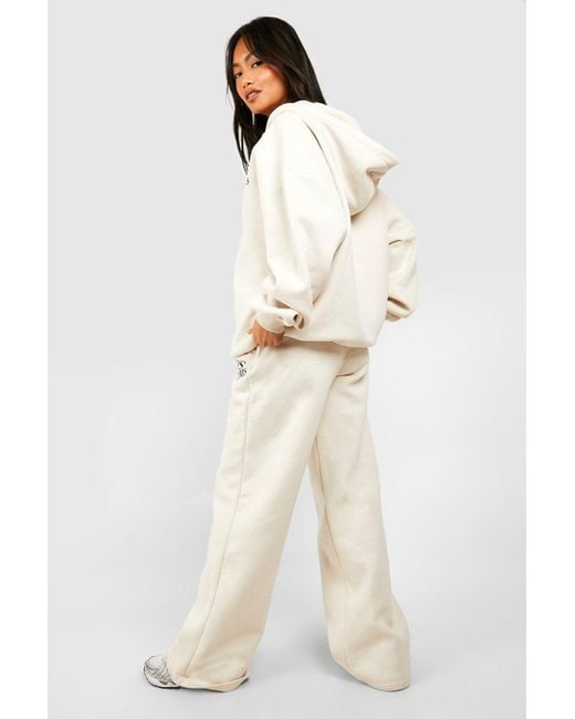 Boohoo Natural Ds Sports Club Slogan Oversized Zip Through Tracksuit