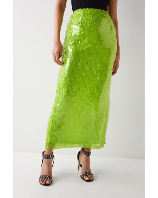 Warehouse Green Sequin Maxi Skirt