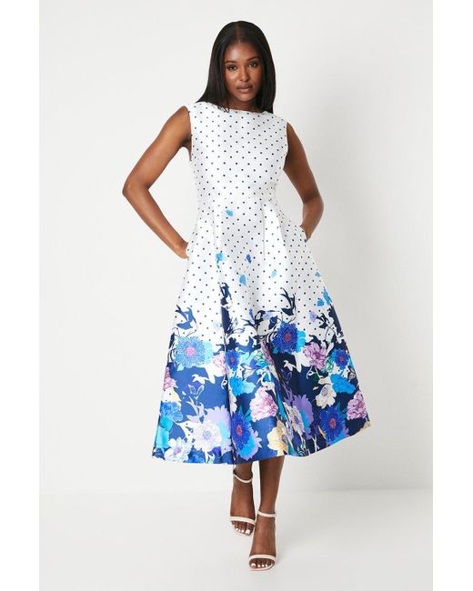 Coast Blue Spot & Floral Placement Print Twill Dress