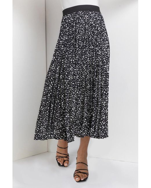 Roman Black Abstract Spot Pleated Maxi Skirt
