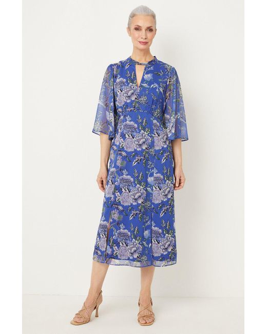 Wallis Blue Floral Twist Neck Midi Dress