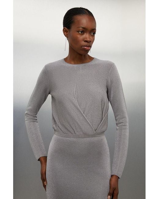 Karen Millen Gray Slinky Viscose Split Detail Knit Maxi Dress