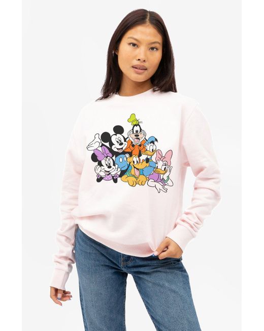 Disney White Mickey Mouse & Friends Hanging Out Womens Crew Sweatshirt