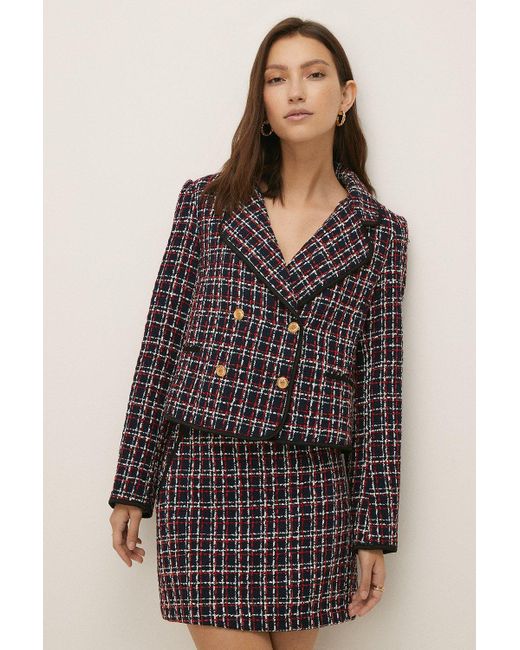 Oasis Black Tweed Check Double Breasted Jacket