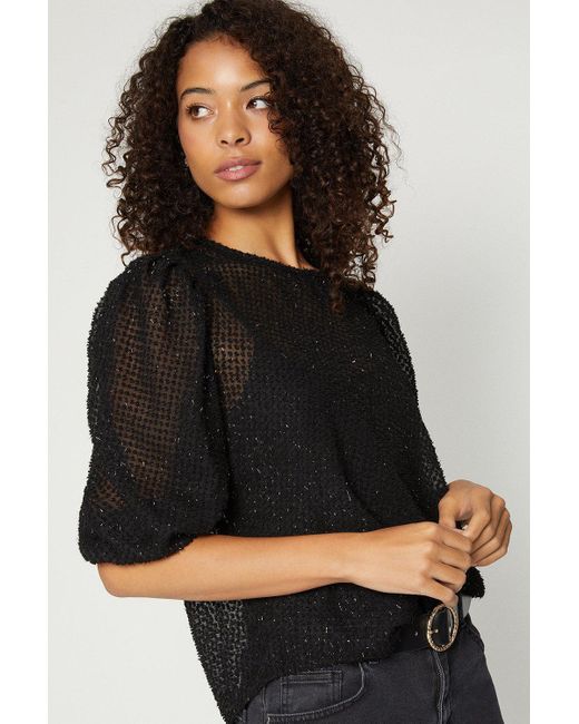 Oasis Black Textured Button Back Top