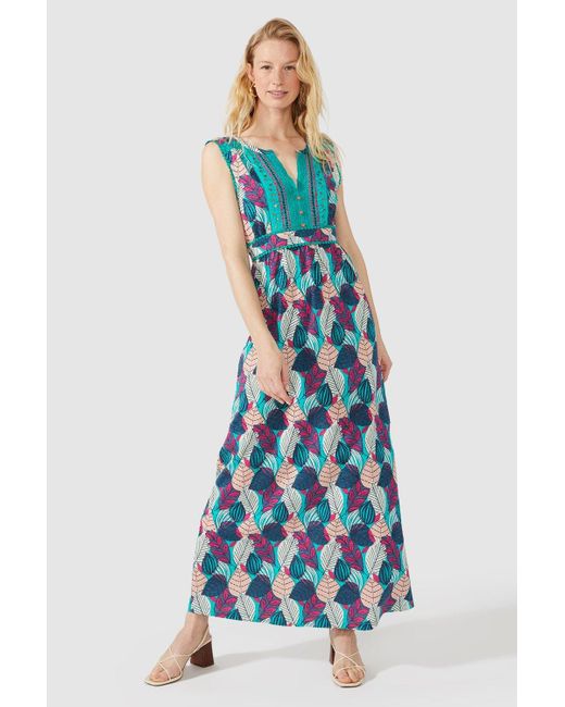 Mantaray Blue Jungle Flower Jersey Maxi Dress