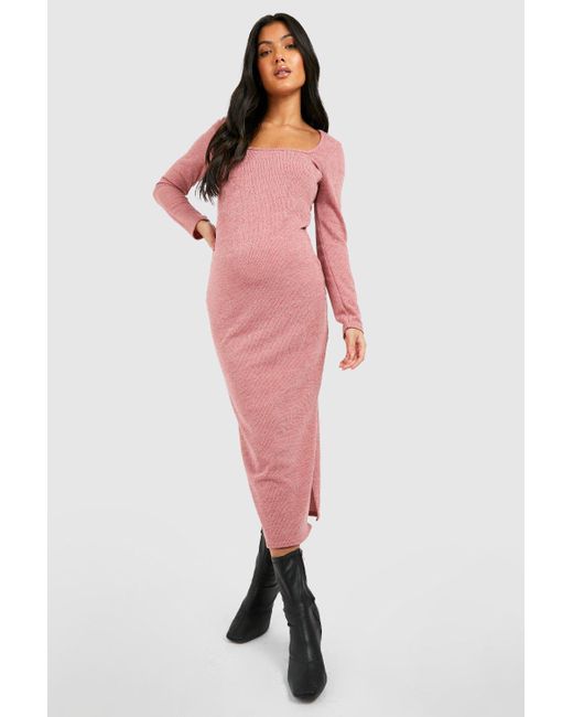 Boohoo Red Maternity Square Neck Soft Knit Sweater Dress