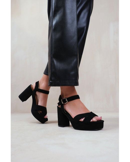 Where's That From Black 'marcia' Extra Wide Fit Statement Platform Strappy Block High Heels
