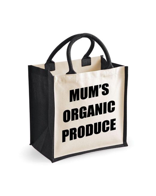 60 SECOND MAKEOVER Medium Jute Bag Mum's Organic Produce Black Bag New Mum