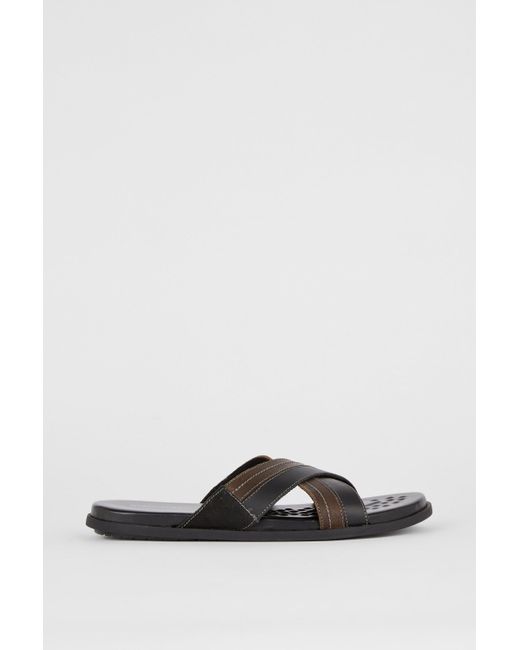 Mantaray Hemsby Leather Stitch Detail Comfort Sandal in Black for