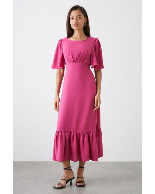 Dorothy Perkins Petite Pink Flutter Sleeve Midi Dress