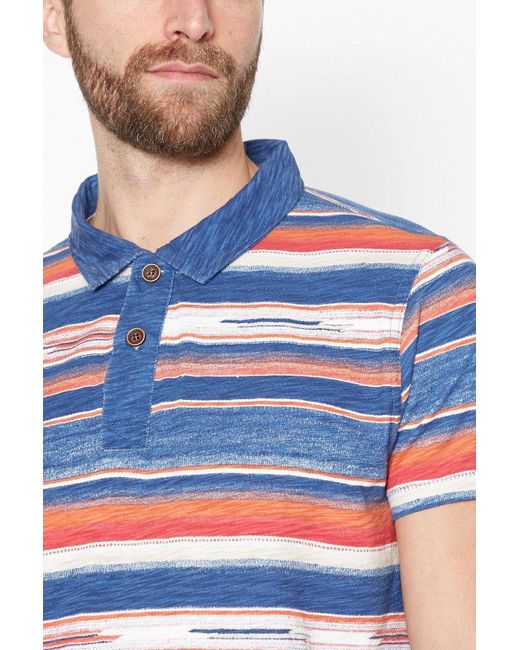Mantaray Blue Navy Stripe Printed Cotton Polo Shirt for men