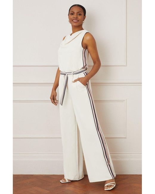Wallis Natural Ivory Side Stripe Belted Wide Leg Trousers