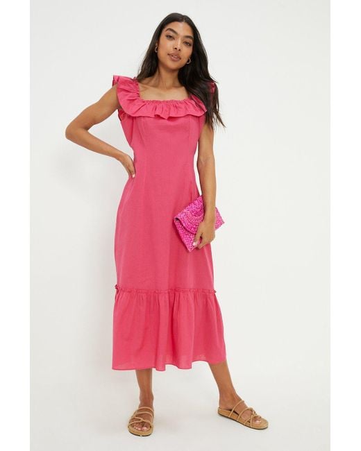 Dorothy Perkins Pink Frill Neck Midi Dress