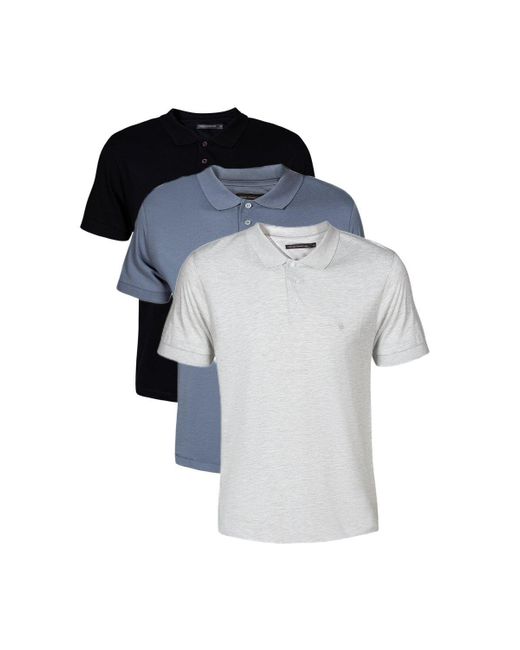 French Connection Black 3 Pack Cotton Blend Polo Shirts for men