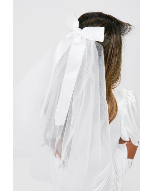 Boohoo White Bow Bridal Veil Headband