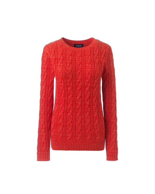 Lands' End Red Cotton Cable Crew Neck Jumper