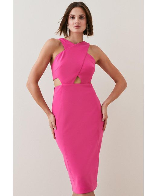 Karen Millen Pink Figure Form Cross Front Woven Dress