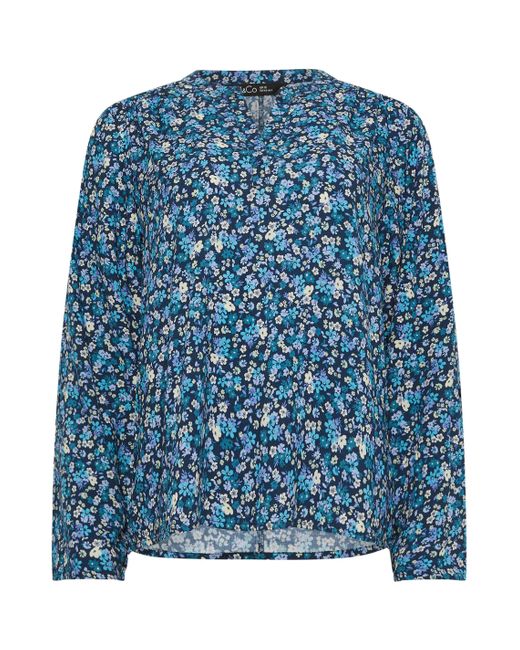M&CO. Blue Ditsy Floral Print V-neck Shirt