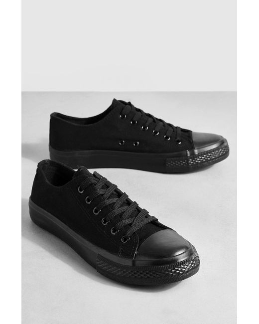 Boohoo Black Lace Up Canvas Sneakers