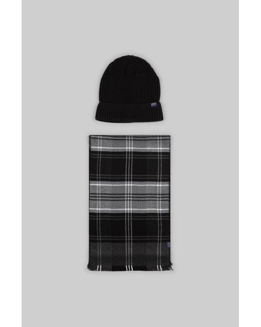Steel & Jelly Black Charcoal Checked Scarf & Beanie Set for men