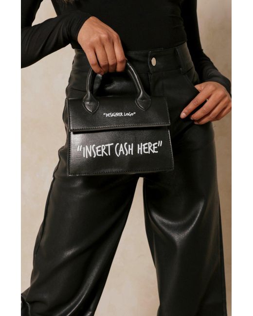MissPap Black Insert Cash Here Slogan Cross Body Bag