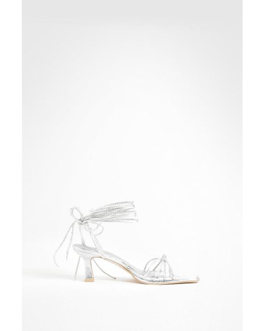 Boohoo White Mini Knot Detail Low Wrap Up Sandals