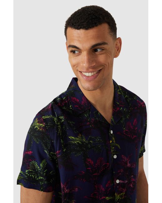 Red Herring Blue Neon Jungle Print Shirt for men