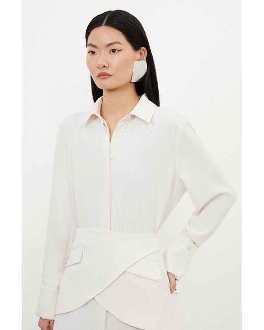 Karen Millen Natural Petite Soft Tailored Belted Maxi Shirt Dress