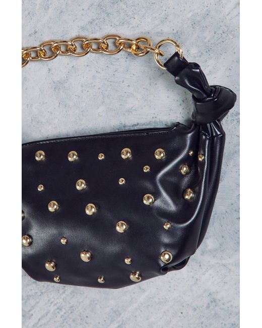 MissPap Blue Mini Leather Look Studded Chain Grab Bag